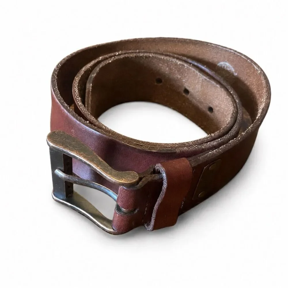 Fossil Men’s Brown Full Grain Cowhide Leather Belt Distressed Buckle Size 34